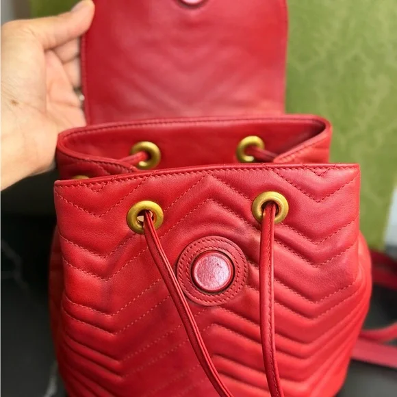 Gucci Red Chevron Leather Backpack - Picture 6 of 6
